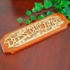 Bless Our Home Wood Brass Sign Vintage by